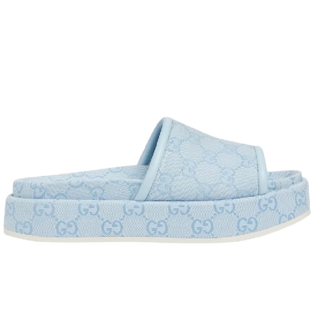 Gucci Light Blue GG Monogram Logo Canvas Mule Flat Slide Platform Sandal 39.5 - Picture 3 of 16